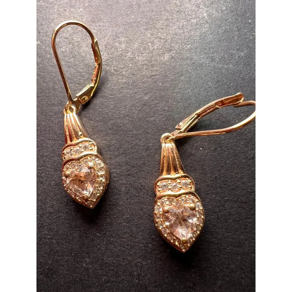 Morganite and Zircon rose gold over sterling silver lever back earrings - Picture 3 of 11